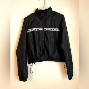Vans Black Bomber Jacket with High Collar and Drawstring Hem size small